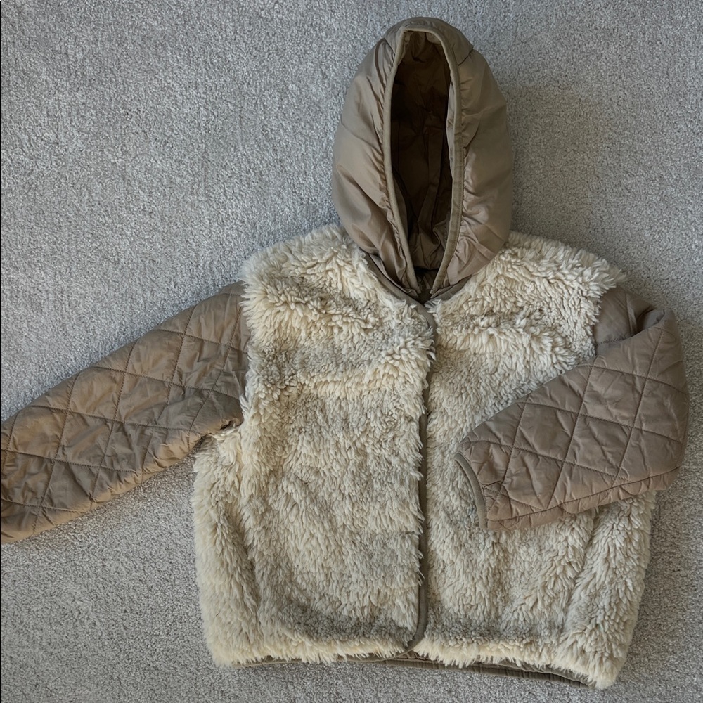 Zara Kids teddy Fleece Sherpa and Quilted Puffer Jacket - tan - size 6